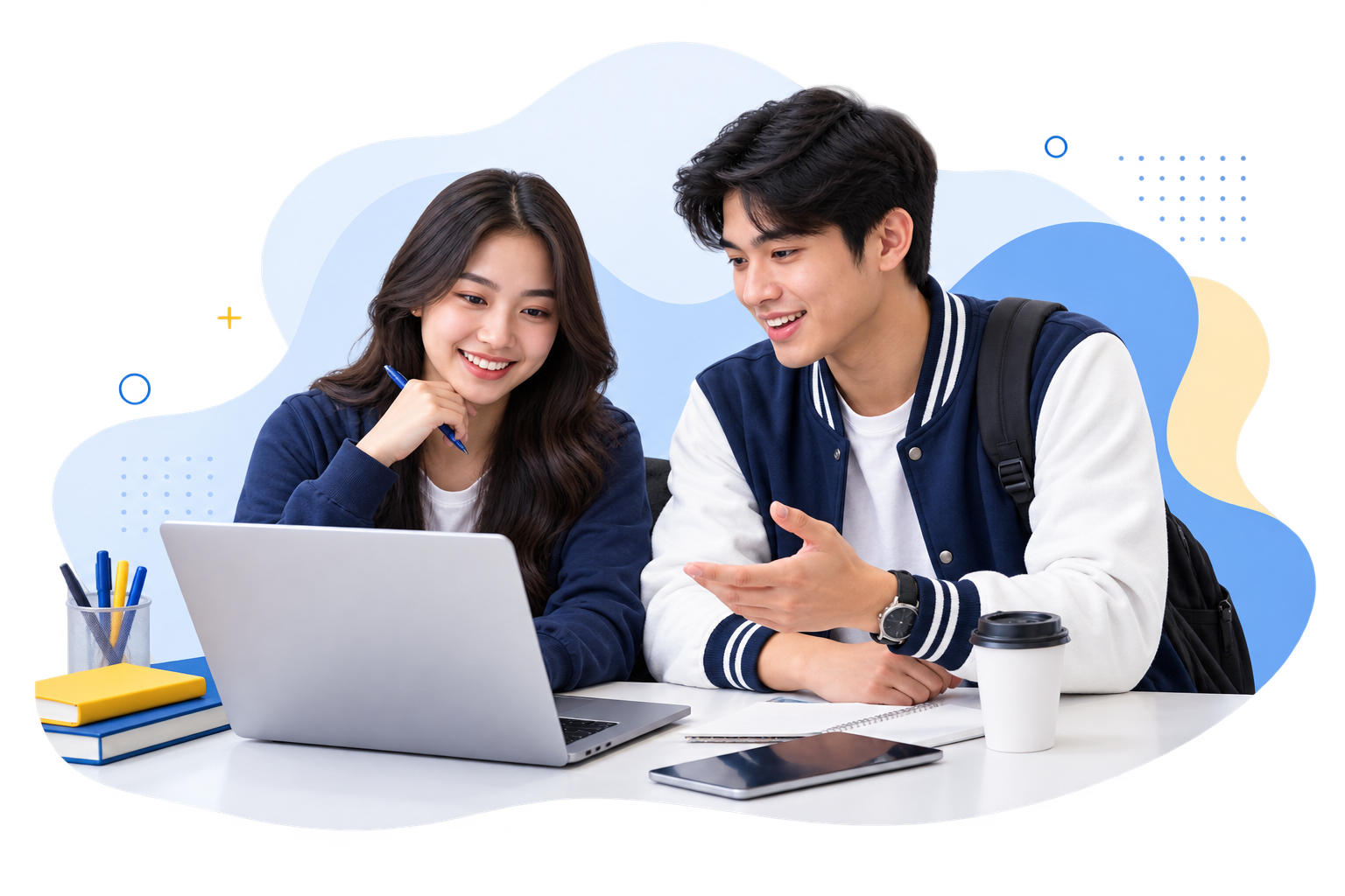 Two students working together on a laptop
